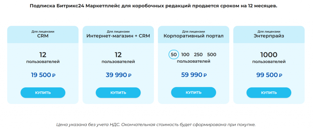 цены на подписку маркетплейс коробочного битрикс24