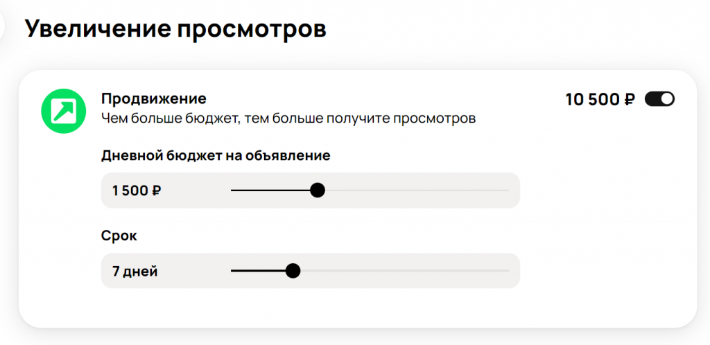 выбор стоимости услуги продвижения avito